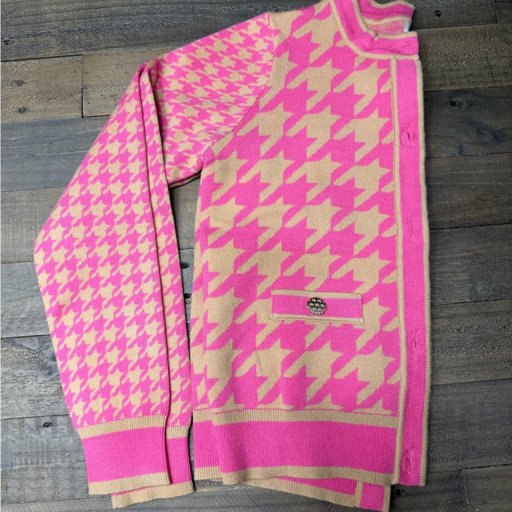 River Island Pink and Beige Houndstooth Cardigan